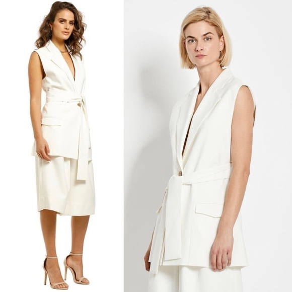 NICHOLAS Ivory Sleeveless Single Breasted Belted Tie Waist Tunic Jacket Vest 4 - Picture 10 of 15